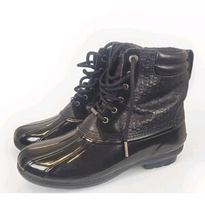 Michael Kors Easton Women's‎ Size 7 Lace Up Black Duck Boots Faux Fur Lined
